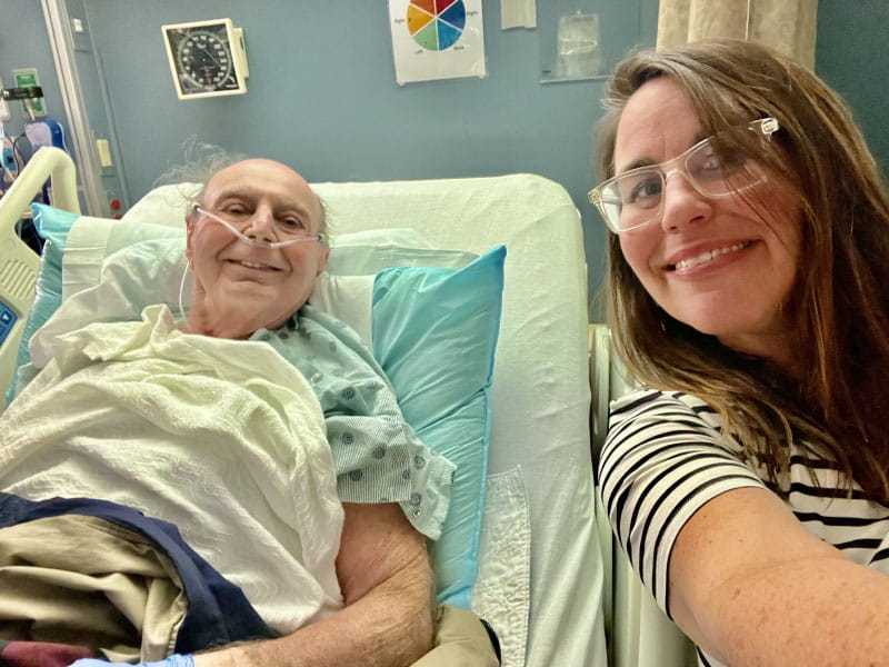 Becky Engram of Marietta, Georgia, with her father, Bruce Dunning, after he was admitted to the hospital on Dec. 31. He had a pacemaker and defibrillator surgically implanted the next day.