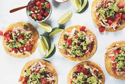 Pulled Turkey Tostadas with Cucumber Guacamole