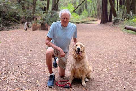 Steve and Buddy the dog on a walk