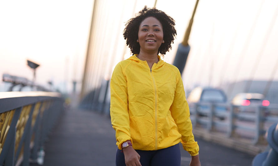 Young women exercise walking